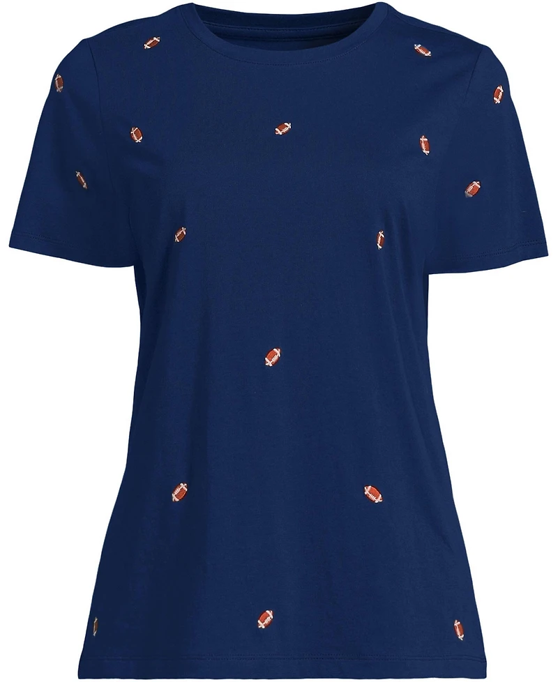 Lands' End Women's Relaxed Supima Cotton Embroidered T-Shirt