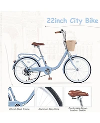 ECHTPeak 7 Speed City Bike With Basket , Steel Frame