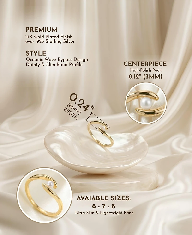 Gv Sterling Silver 14k Gold Plated With White Freshwater Pearl Ocean Wave Stacking Ring