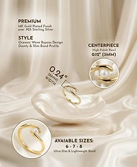 Gv Sterling Silver 14k Gold Plated With White Freshwater Pearl Ocean Wave Stacking Ring
