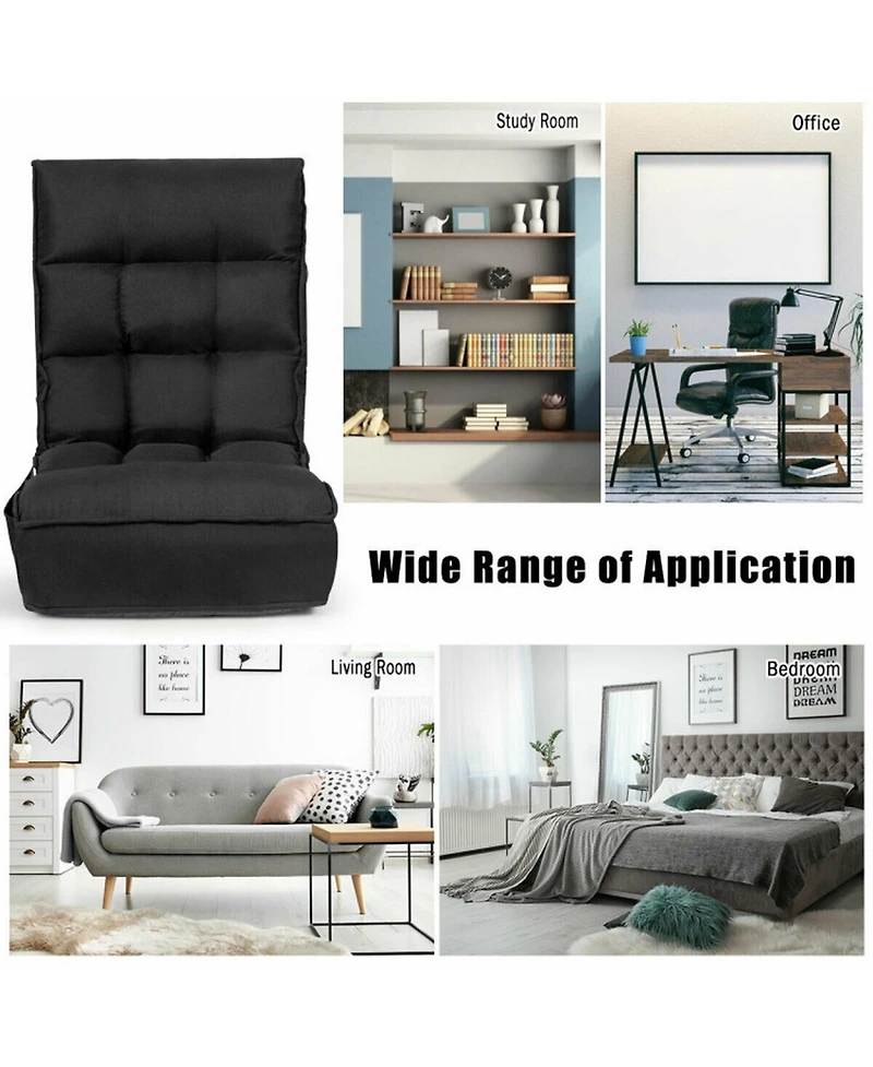 Gouun 4-Position Adjustable Floor Chair Folding Lazy Sofa with Side Pocket