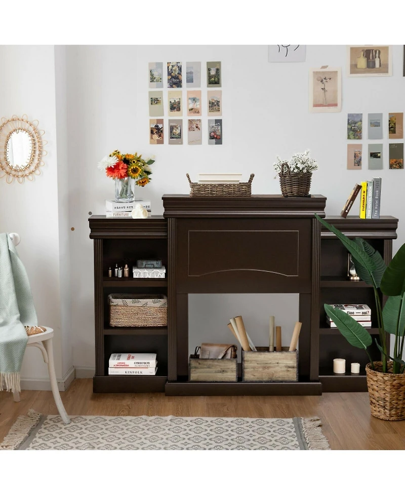 Gouun 70 Inch Fireplace Tv Stand Media Console with Open Bookcase Shelves
