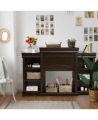 Gouun 70 Inch Fireplace Tv Stand Media Console with Open Bookcase Shelves