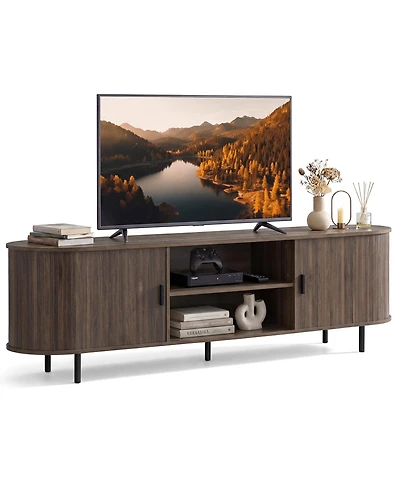 Costway Tv Stand for 80" TVs with Fluted Sliding Doors and Open Shelves Living Room