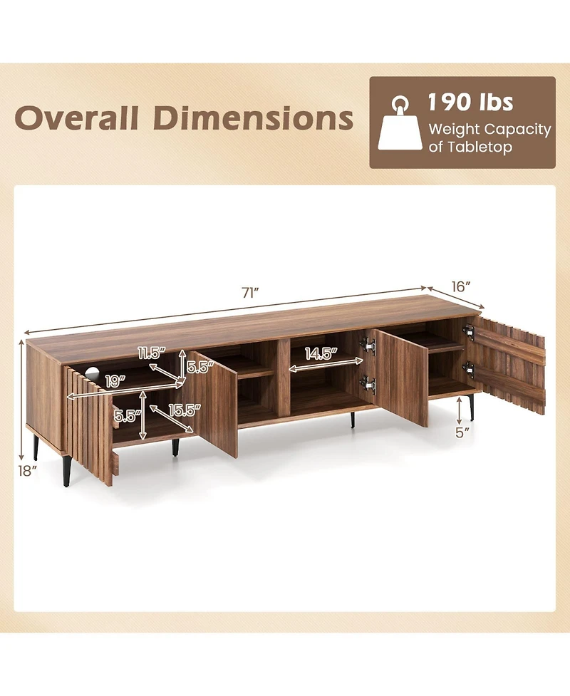 Costway 4-Door Tv Stand for 80 Inches TVs, Mid Century Modern Entertainment Center