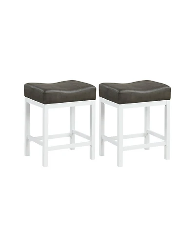 Gouun Set of 2 Saddle Counter Stools with Linen Cushion and Rubberwood Frame