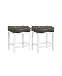Gouun Set of 2 Saddle Counter Stools with Linen Cushion and Rubberwood Frame