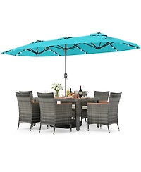 Gouun 8-Piece Outdoor Wicker Dining Set with 13.5 Ft Double-Sided Patio Umbrella