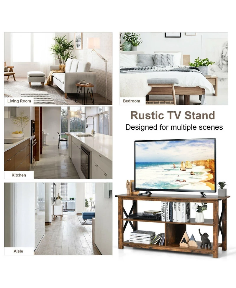 Gouun 3-Tier 47 Inch Tv Console for 55 Inch Screens with X-Shape Metal Frame