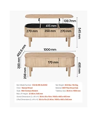 Sugift 39.4 in Lift Top Oval Coffee Table with 3 Hidden Compartments Wooden Storage Table