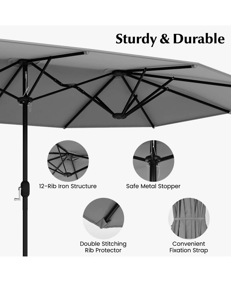 Gouun 10-Piece Patio Wicker Dining Set with 15 Ft Double-Sided Umbrella for 8 Guests