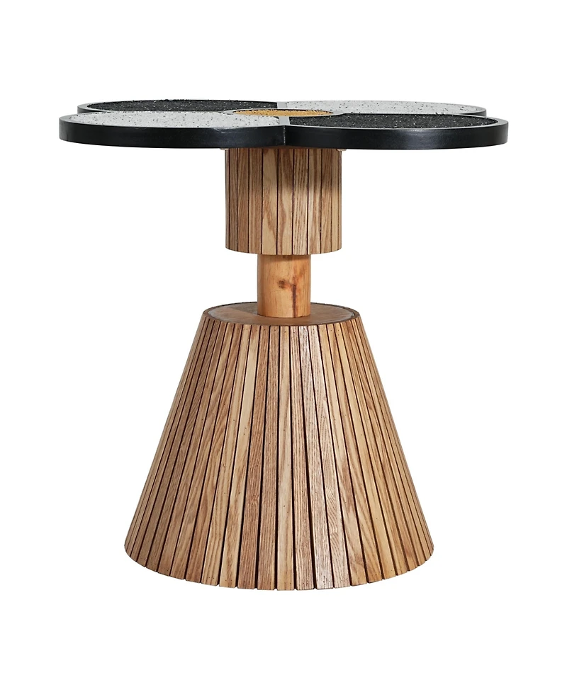 Flynama Four-Leaf Clover Decorative Side Table, Stone Texture Top Wood-Grain Base Accent Table