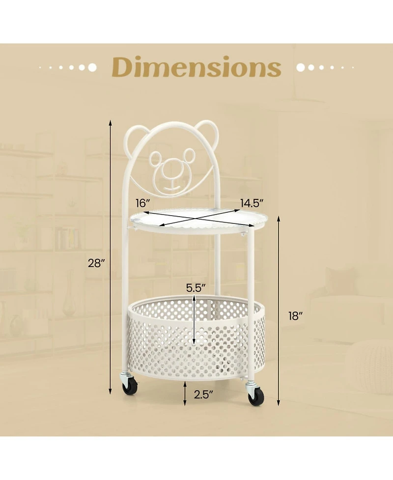 Gouun Modern Glass Sofa Side Table on Lockable Wheels with Storage Basket