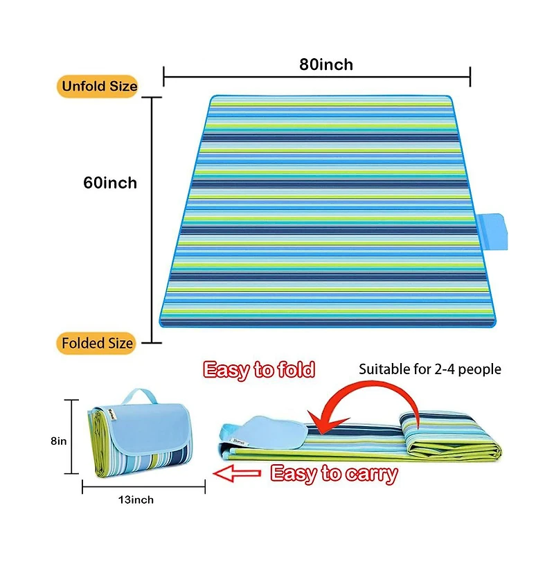 Piscifun Waterproof Foldable Portable Outdoor Picnic Beach Blanket For Travel Camping