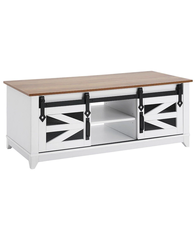 Slickblue Farmhouse Coffee Table with Sliding Barn Doors and Shelves