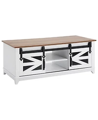 Slickblue Farmhouse Coffee Table with Sliding Barn Doors and Shelves
