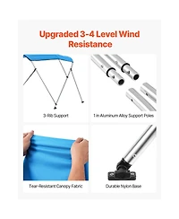 Sugift 3 Bow Boat Bimini Top 600D Polyester Canopy Aluminum Frame 6Lx61in-66inW x46inH