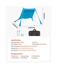 Sugift Beach Tent Sun Shelter UPF50+ 6.6 ft Tall 7.5x7.5 ft Pop Up Canopy with Sandbags for Camping