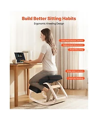 Sugift Ergonomic Wooden Kneeling Chair with Thick Foam Cushions Adjustable Height for Home Office