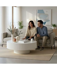 Flynama Round Fluted Pedestal Coffee Table, Mid-Century Modern