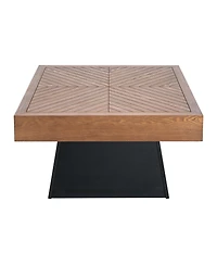 Flynama 31.5" Square Mid-Century Coffee Table, Wood-Grain Top and Base Farmhouse Center Table