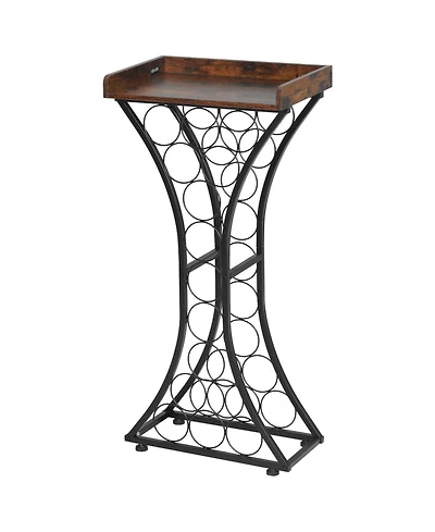 Slickblue Wine Bottle Storage Rack with Wood Tabletop, Freestanding 15 Bottle Holder for Living Room and Bar