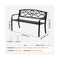 Slickblue 50in Outdoor Metal Bench with Armrests for Garden Yard and Park
