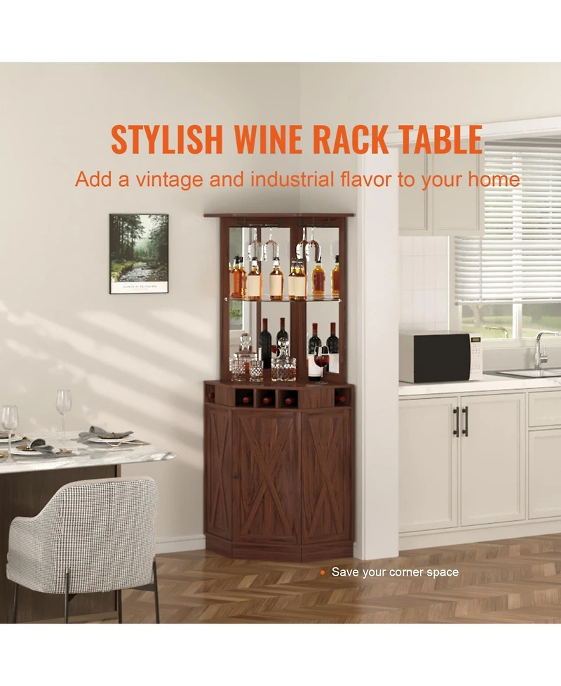 Sugift Corner Industrial Bar Cabinet Wine Table Sideboard Buffet Cabinet with Glass Holder for Home Bar