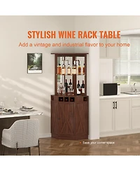 Sugift Corner Industrial Bar Cabinet Wine Table Sideboard Buffet Cabinet with Glass Holder for Home Bar