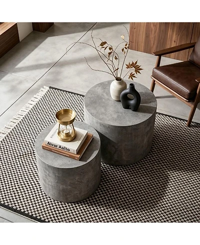 Flynama Set of 2 Faux Concrete Nesting Coffee Tables