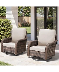 Pocassy 2 Pieces Outdoor Swivel Rocker Chair Set of 2, 360 Degree Rattan Wicker Chairs Patio Bistro