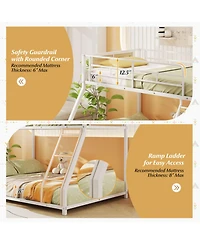 Sugift Metal Twin-Over-Full Bunk Bed with Full Length Safety Guardrail and Ramp Ladder