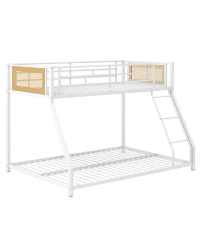 Sugift Metal Twin-Over-Full Bunk Bed with Full Length Safety Guardrail and Ramp Ladder