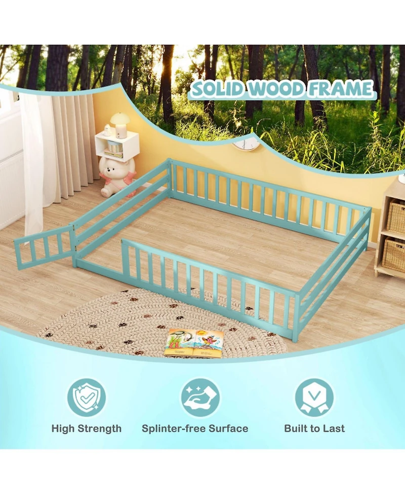 Sugift Full Size Montessori Floor Bed with Full-Length Safety Guardrails
