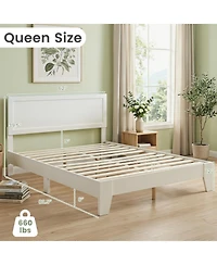 Sugift Queen Size Modern Wood Platform Bed with Panel Headboard