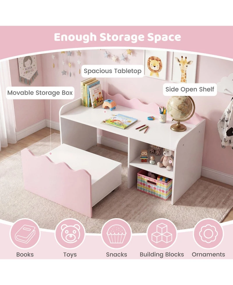 Sugift Scalloped Kids Bookshelf and Toy Storage Organizer with Movable Bin