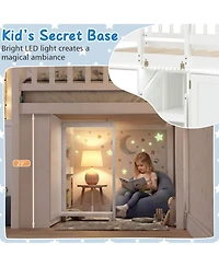 Sugift Twin Size Loft Bed with Led Lights and Wooden Bed Frame for Kids
