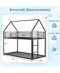 Sugift Twin Over Twin Metal Bunk Bed with Roof and Ladder