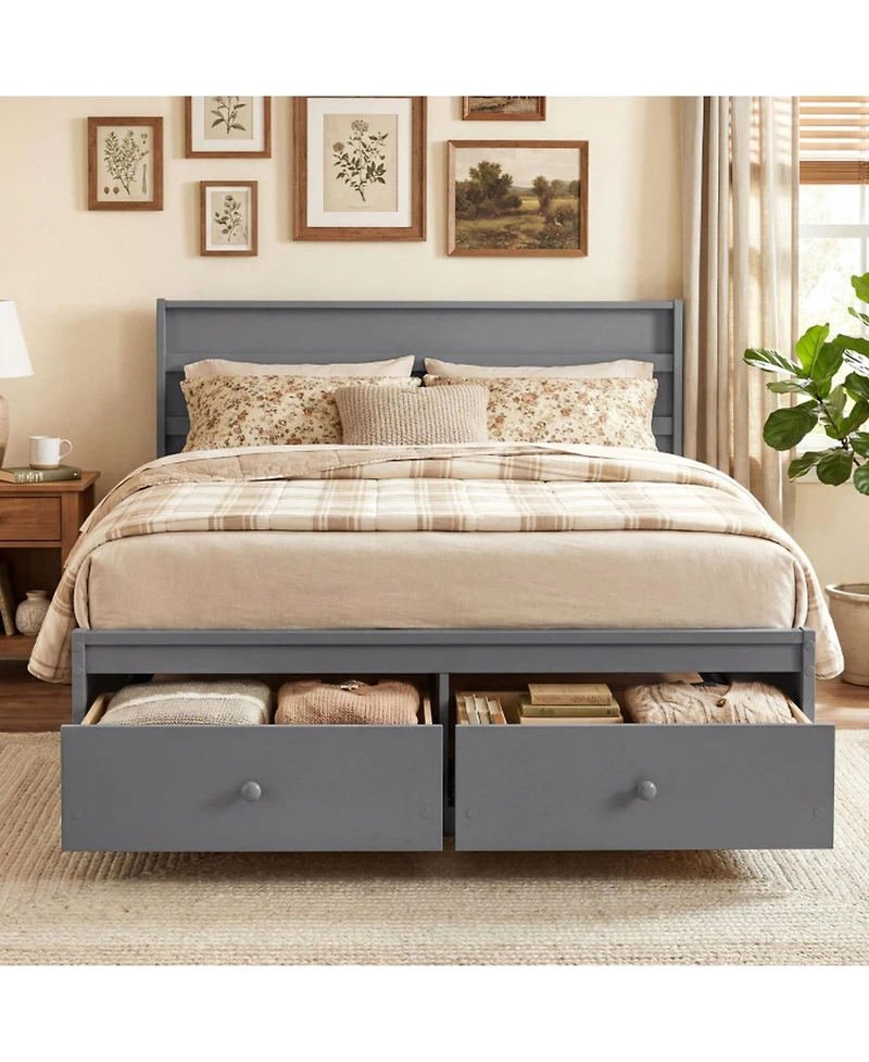 Sugift Full Size Wooden Platform Bed Frame with 2 Storage Drawers