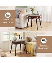 Sugift Square Faux Marble End Table with 4-Sided Open Shelves and Rubber Wood Legs