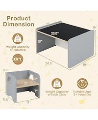 Sugift 3-Piece Kids Activity Table and Chair Set with Chalkboard Tabletop