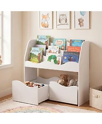 Sugift Kids 3-Tier Bookshelf and Toy Organizer with 2 Rolling Drawers