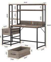 Tribesigns 55" Computer Desk with 2 Drawers and Hutch
