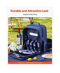 Sugift 4 Person Picnic Backpack with Insulated Cooler Detachable Bottle Holder Blanket Plates Cutlery Set