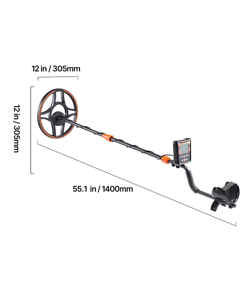 Sugift 12inches Professional High Accuracy Gold Metal Detector With IP68 Waterproof Coil 6 Modes Headphones