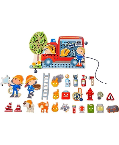 Haba Fire Engine Rescue Threading Fine Motor Skills 38-Piece Activity, Ages 3+