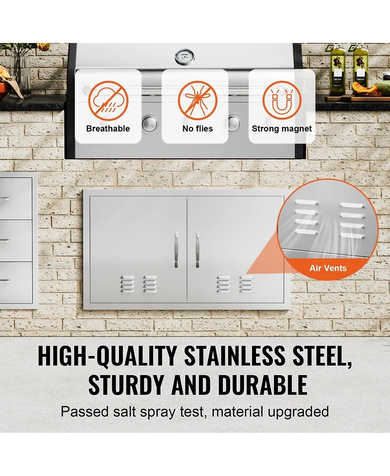 Sugift 36W x 21H in Double Outdoor Kitchen Access Door Stainless Steel Flush Mount with Handles Vents