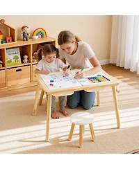 Sugift Wooden Kids Double-Sided Sensory Activity Table with 2 Stools, Non-Slip Feet, Ages 3+