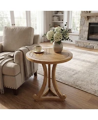 Flynama Round Wood Accent Table, Curved Tripod Base Slatted Top End Table, 17.72"D x 20.67"H