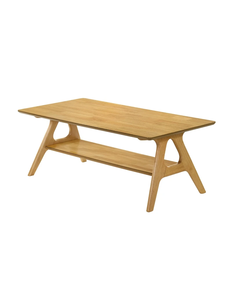 Flynama Mid Century Modern Wood Coffee Table with Storage Shelf Mdf Veneer Rubberwood Base